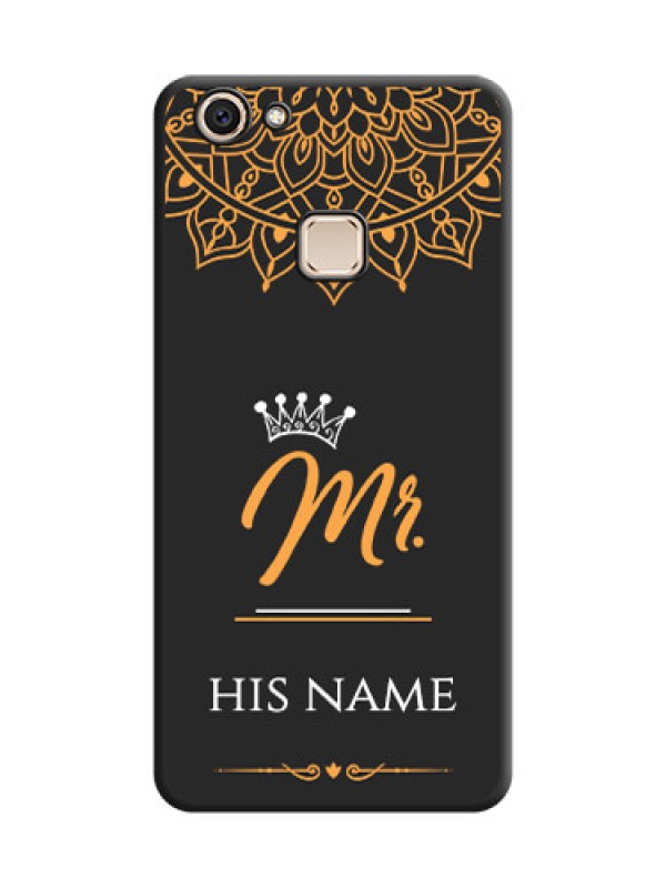 Custom Mr Name with Floral Design On Space Black Custom Soft Matte Mobile Back Cover - Vivo V7 Plus