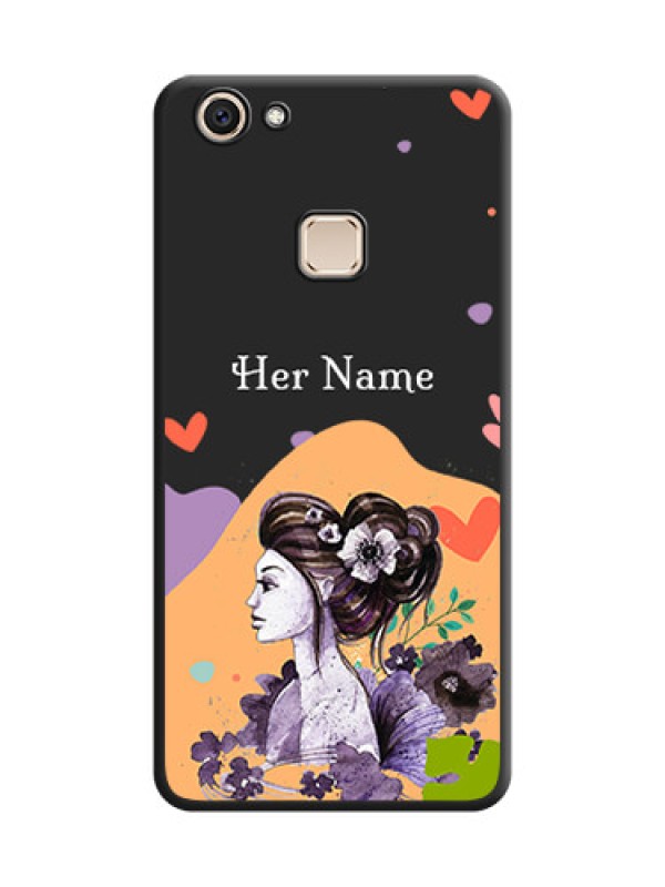 Custom Namecase For Her With Fancy Lady Image On Space Black Custom Soft Matte Mobile Back Cover - Vivo V7 Plus