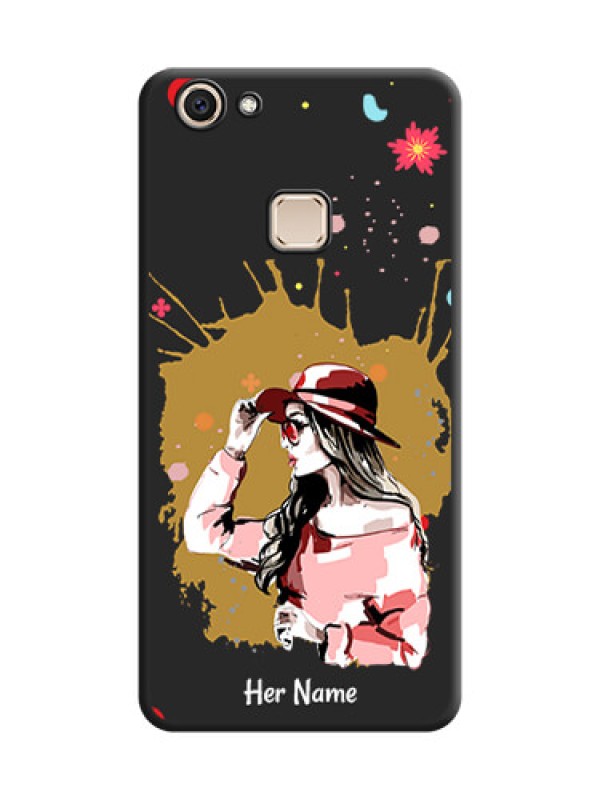 Custom Mordern Lady With Color Splash Background With Custom Text On Space Black Custom Soft Matte Mobile Back Cover - Vivo V7 Plus