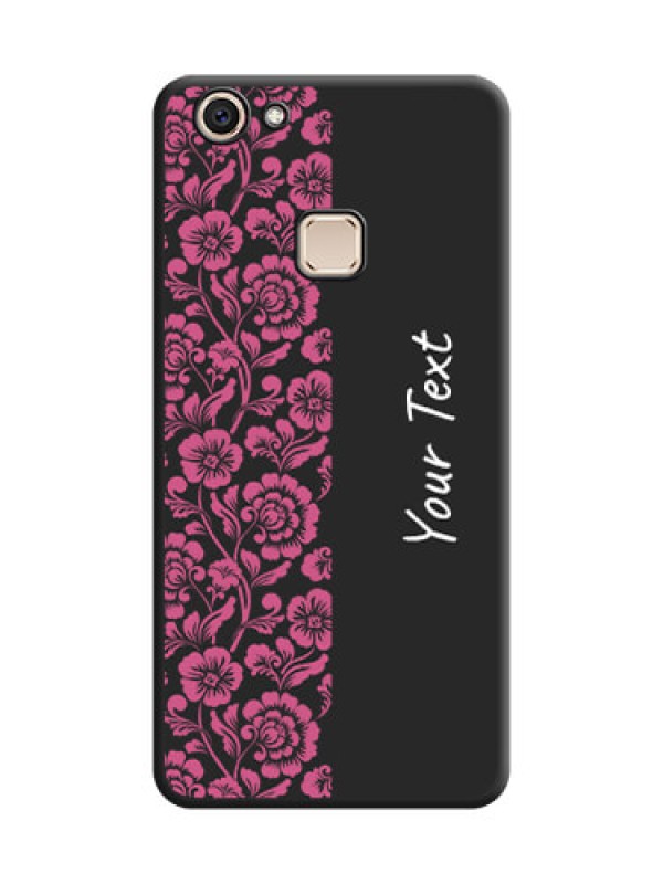 Custom Pink Floral Pattern Design With Custom Text On Space Black Custom Soft Matte Mobile Back Cover - Vivo V7 Plus