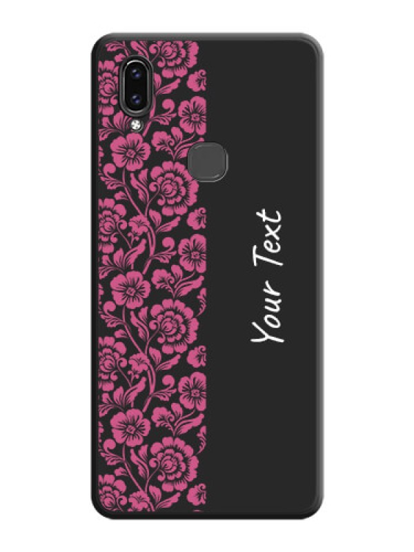 Custom Pink Floral Pattern Design With Custom Text On Space Black Personalized Soft Matte Phone Covers -Vivo V9 Pro