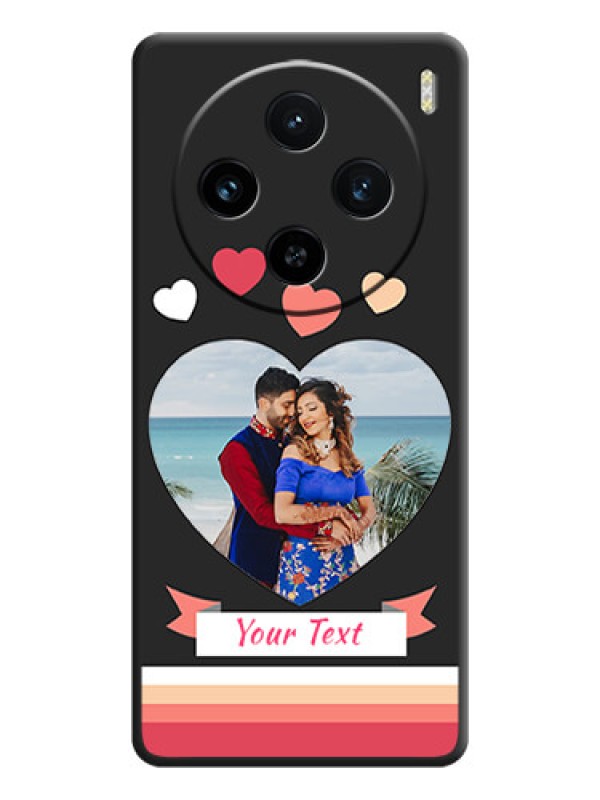 Custom Love Shaped Photo with Colorful Stripes on Personalised Space Black Soft Matte Cases - Vivo X100 5G