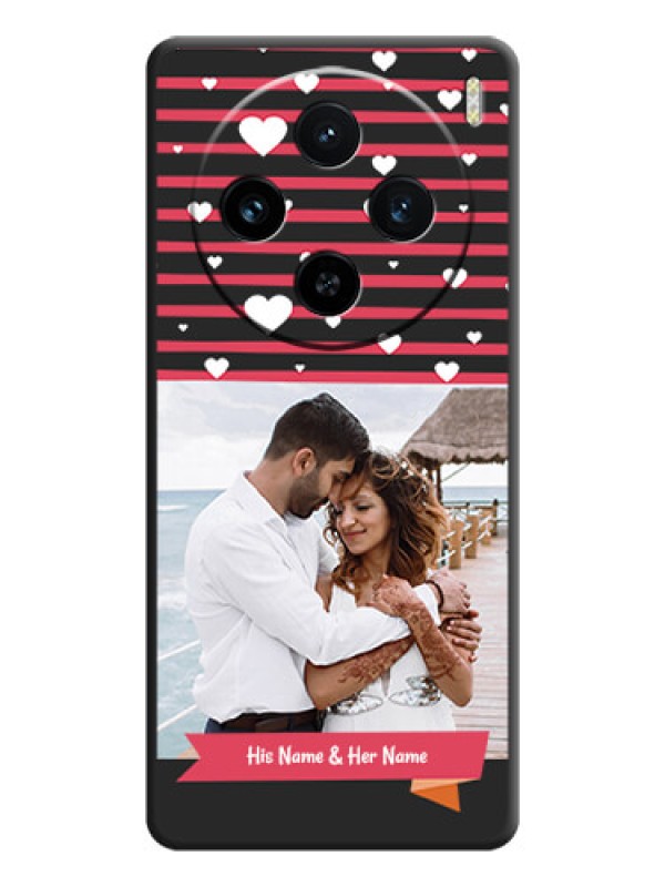 Custom White Color Love Symbols with Pink Lines Pattern on Space Black Custom Soft Matte Phone Cases - Vivo X100 5G