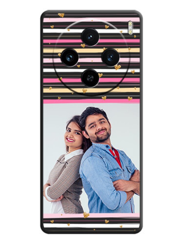 Custom Multicolor Lines and Golden Love Symbols Design - Photo on Space Black Soft Matte Mobile Cover - Vivo X100 5G