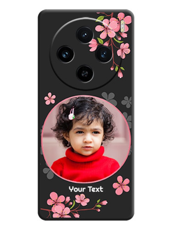 Custom Round Image with Pink Color Floral Design - Photo on Space Black Soft Matte Back Cover - Vivo X100 5G