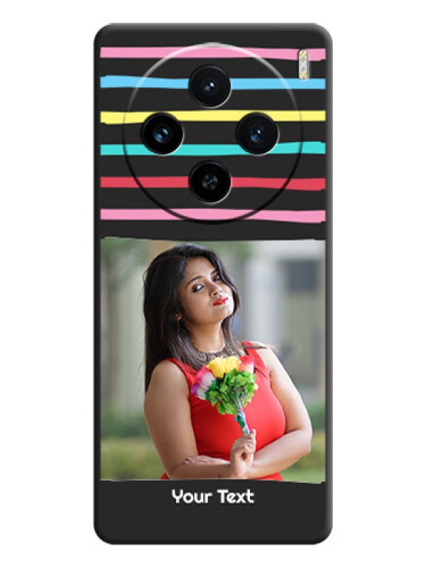 Custom Multicolor Lines with Image on Space Black Personalized Soft Matte Phone Covers - Vivo X100 5G