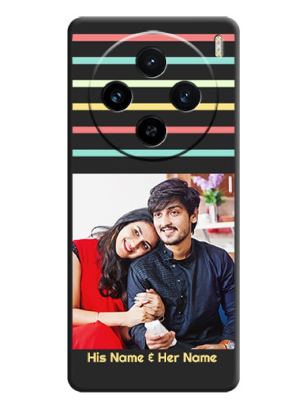 Custom Color Stripes with Photo and Text - Photo on Space Black Soft Matte Mobile Case - Vivo X100 5G