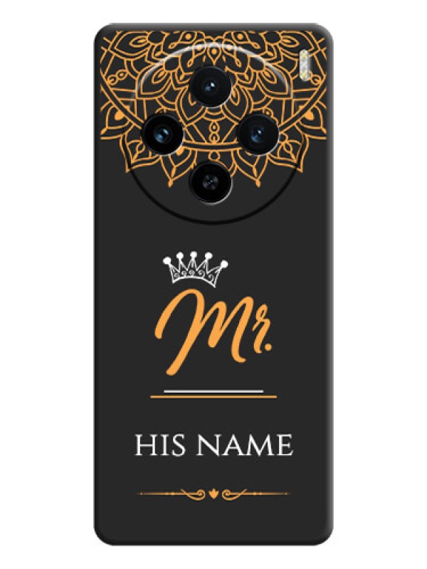 Custom Mr Name with Floral Design on Personalised Space Black Soft Matte Cases - Vivo X100 5G