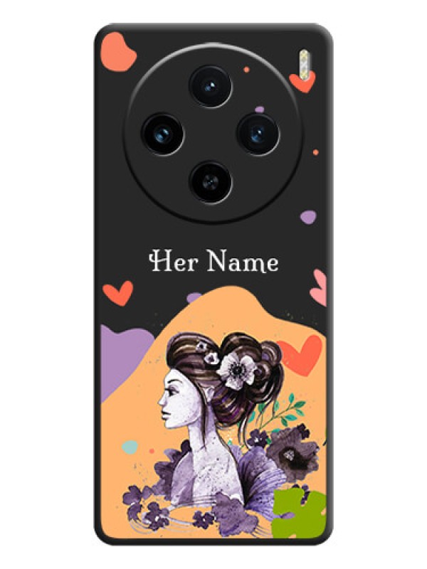Custom Namecase For Her With Fancy Lady Image On Space Black Personalized Soft Matte Phone Covers - Vivo X100 5G