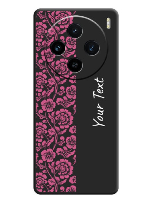 Custom Pink Floral Pattern Design With Custom Text On Space Black Personalized Soft Matte Phone Covers - Vivo X100 5G