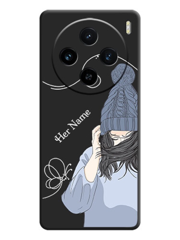 Custom Girl With Blue Winter Outfiit Custom Text Design On Space Black Personalized Soft Matte Phone Covers - Vivo X100 5G