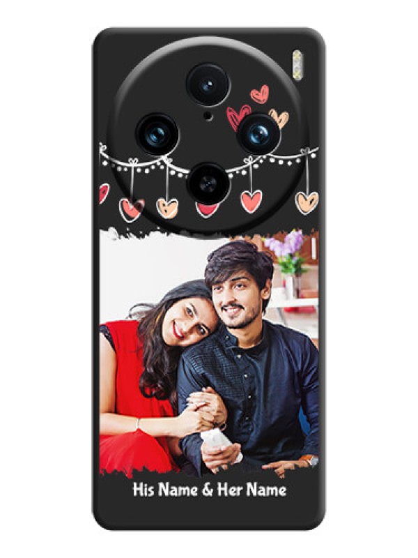 Custom Pink Love Hangings with Name on Space Black Custom Soft Matte Phone Cases - Vivo X100 Pro 5G