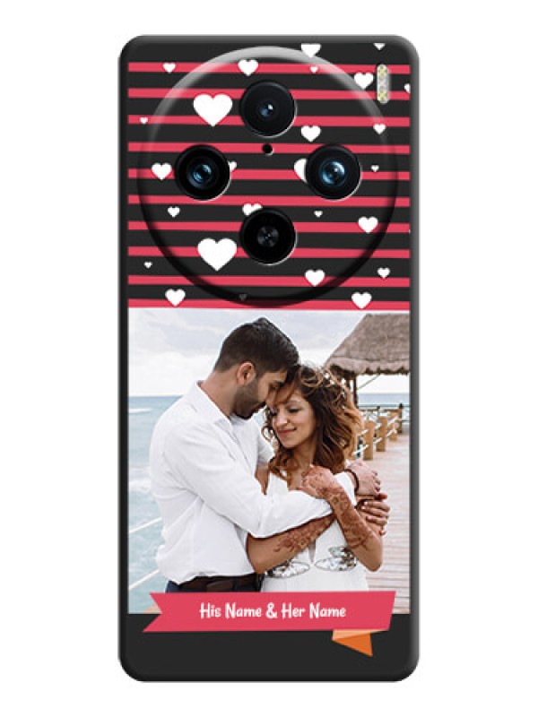 Custom White Color Love Symbols with Pink Lines Pattern on Space Black Custom Soft Matte Phone Cases - Vivo X100 Pro 5G