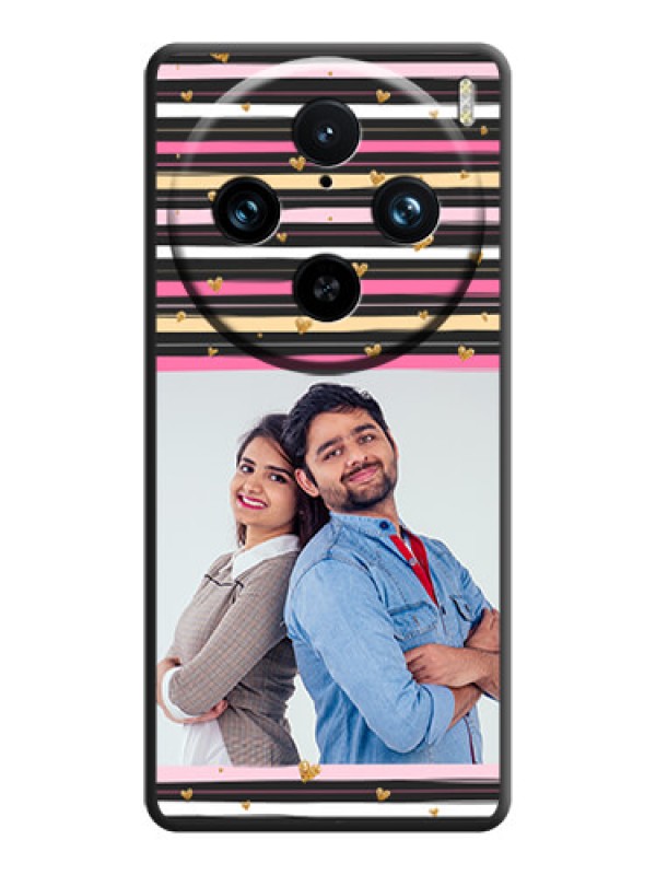 Custom Multicolor Lines and Golden Love Symbols Design - Photo on Space Black Soft Matte Mobile Cover - Vivo X100 Pro 5G