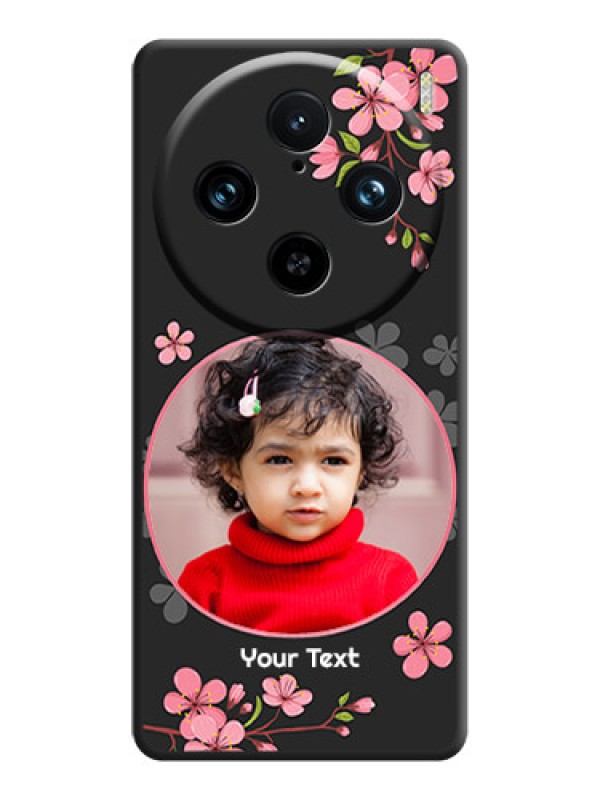 Custom Round Image with Pink Color Floral Design - Photo on Space Black Soft Matte Back Cover - Vivo X100 Pro 5G