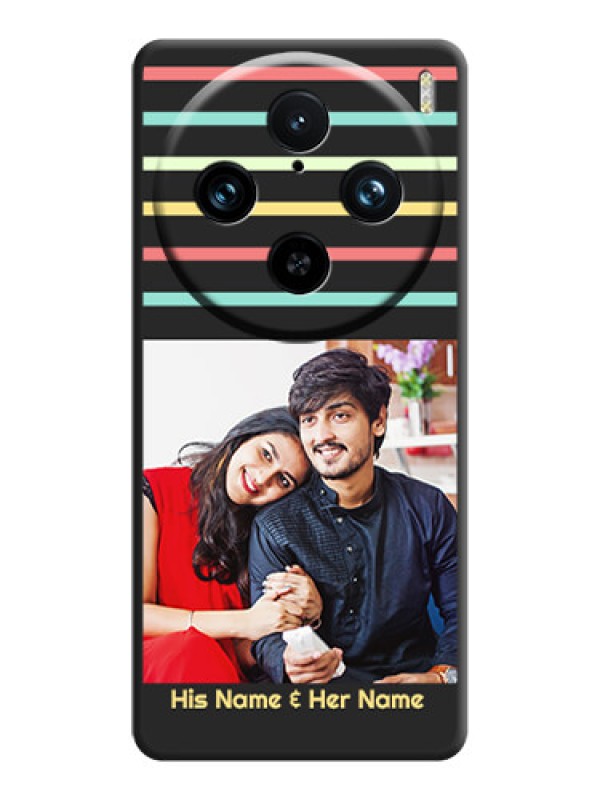 Custom Color Stripes with Photo and Text - Photo on Space Black Soft Matte Mobile Case - Vivo X100 Pro 5G