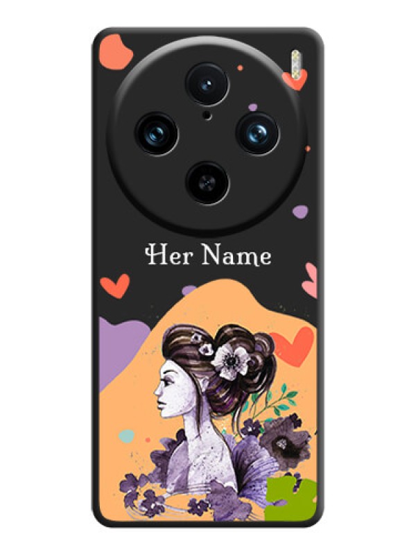 Custom Namecase For Her With Fancy Lady Image On Space Black Personalized Soft Matte Phone Covers - Vivo X100 Pro 5G