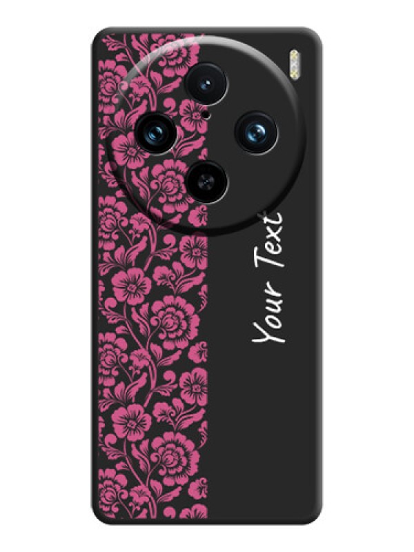 Custom Pink Floral Pattern Design With Custom Text On Space Black Personalized Soft Matte Phone Covers - Vivo X100 Pro 5G