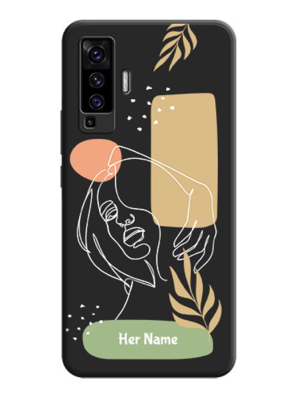 Custom Custom Text With Line Art Of Women & Leaves Design On Space Black Personalized Soft Matte Phone Covers -Vivo X50 5G