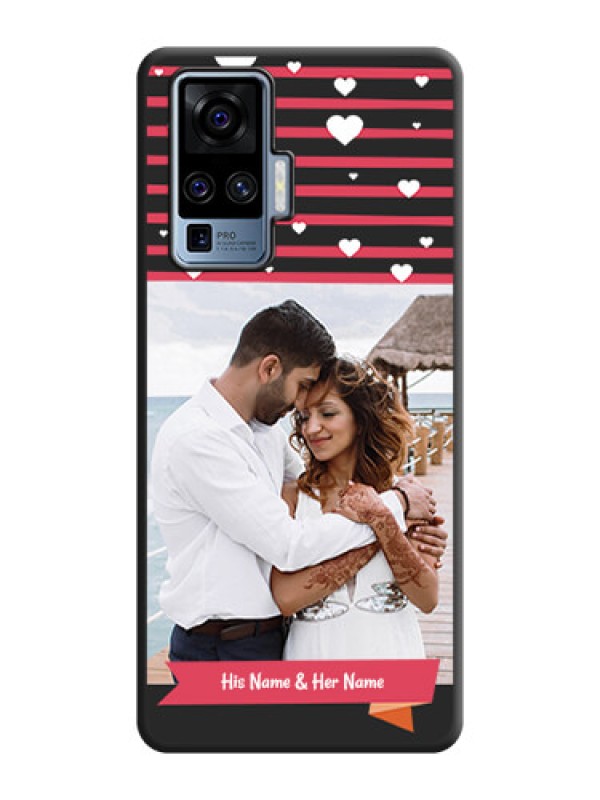Custom White Color Love Symbols with Pink Lines Pattern on Space Black Custom Soft Matte Phone Cases - Vivo X50 Pro 5G