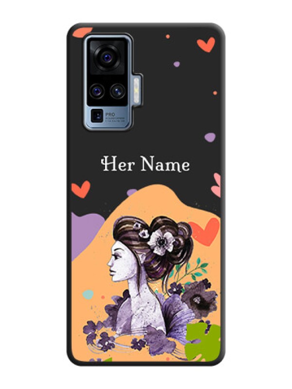 Custom Namecase For Her With Fancy Lady Image On Space Black Personalized Soft Matte Phone Covers -Vivo X50 Pro 5G