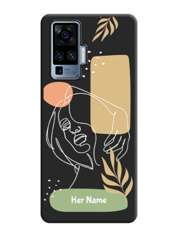 Custom Custom Text With Line Art Of Women & Leaves Design On Space Black Personalized Soft Matte Phone Covers -Vivo X50 Pro 5G