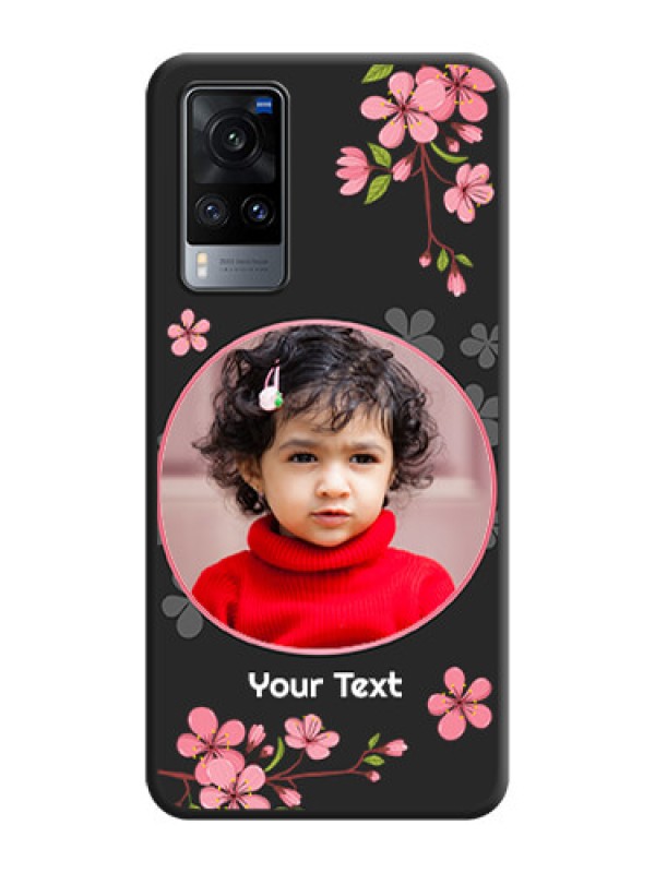 Custom Round Image with Pink Color Floral Design on Photo on Space Black Soft Matte Back Cover - Vivo X60
