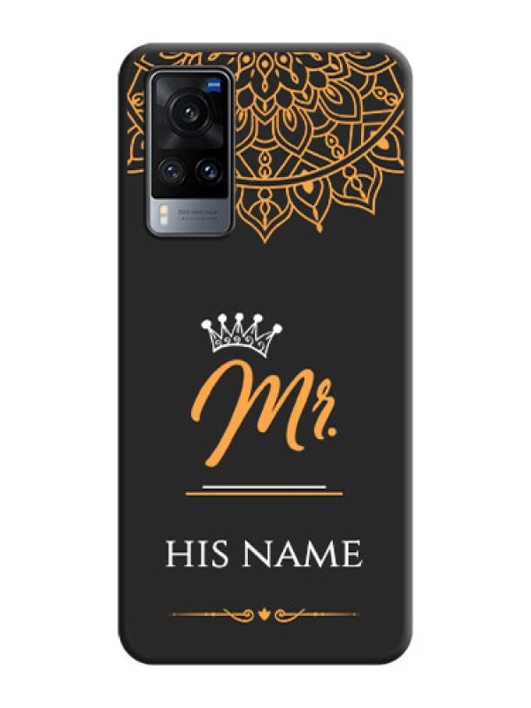 Custom Mr Name with Floral Design  on Personalised Space Black Soft Matte Cases - Vivo X60