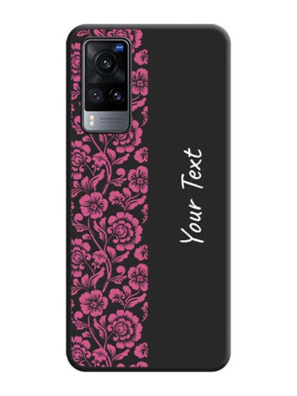 Custom Pink Floral Pattern Design With Custom Text On Space Black Personalized Soft Matte Phone Covers -Vivo X60 5G