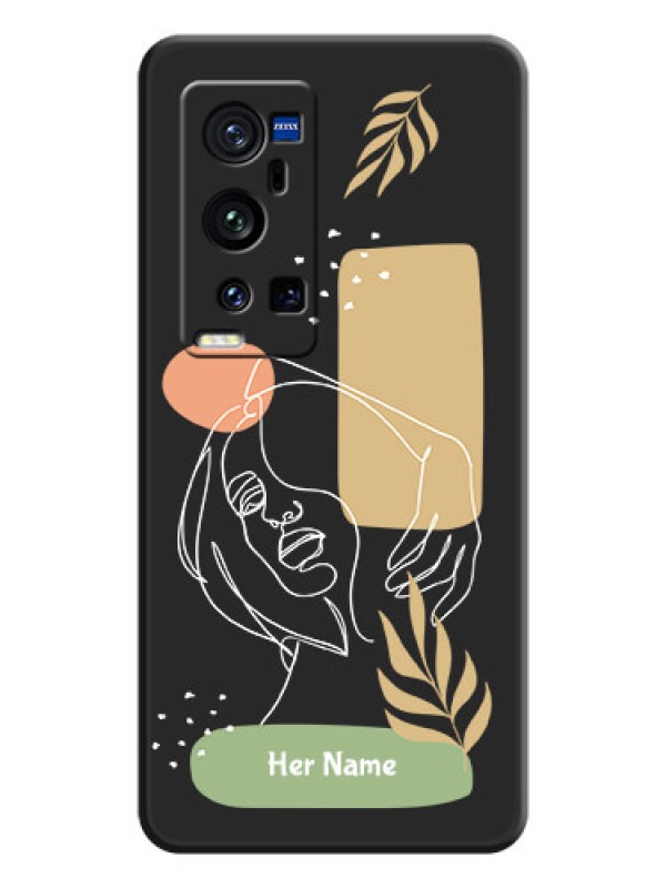 Custom Custom Text With Line Art Of Women & Leaves Design On Space Black Personalized Soft Matte Phone Covers -Vivo X60 Pro Plus 5G