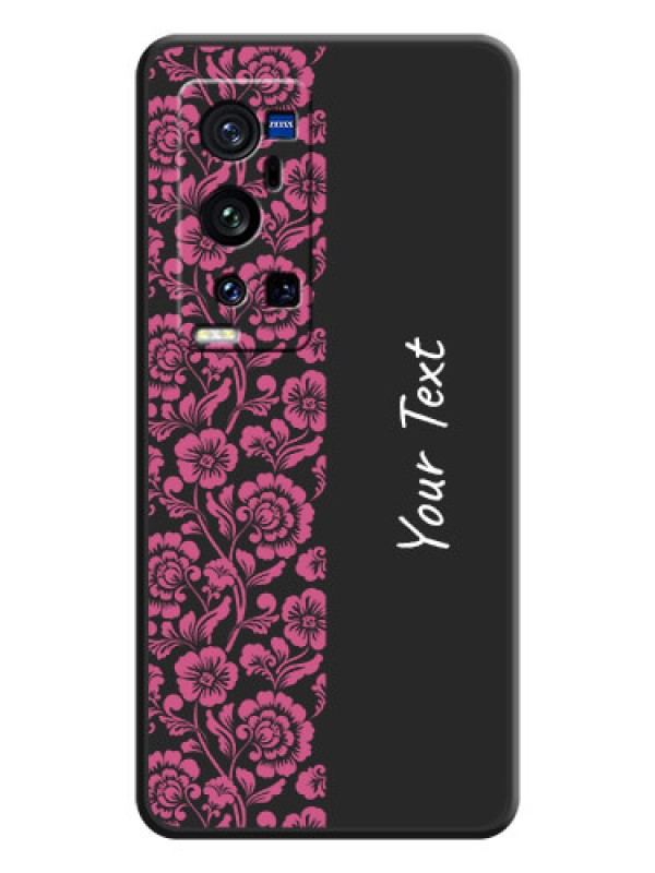 Custom Pink Floral Pattern Design With Custom Text On Space Black Personalized Soft Matte Phone Covers -Vivo X60 Pro Plus 5G