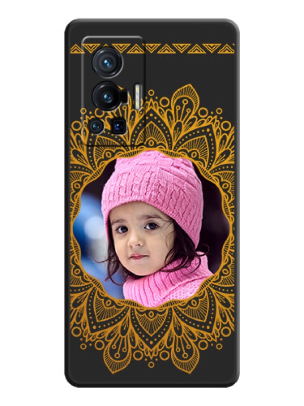 Custom Round Image with Floral Design on Photo on Space Black Soft Matte Mobile Cover - Vivo X70 Pro 5G