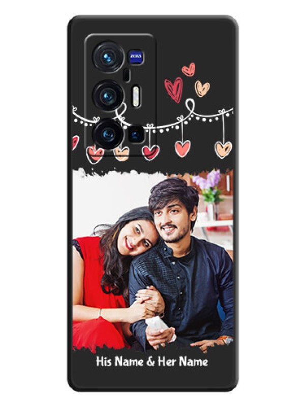 Custom Pink Love Hangings with Name on Space Black Custom Soft Matte Phone Cases - Vivo X70 Pro Plus 5G