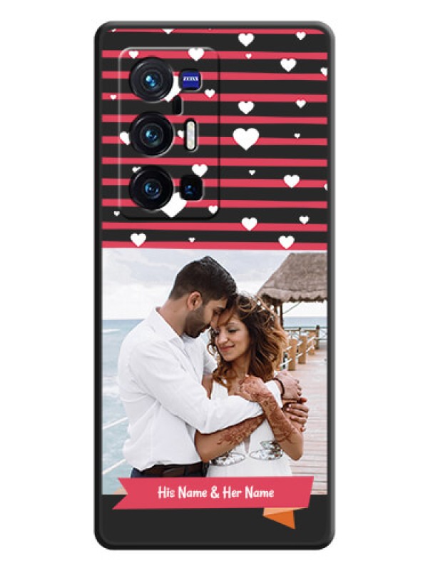 Custom White Color Love Symbols with Pink Lines Pattern on Space Black Custom Soft Matte Phone Cases - Vivo X70 Pro Plus 5G