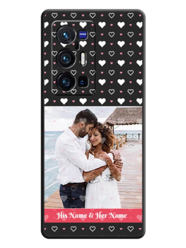 Custom White Color Love Symbols with Text Design on Photo on Space Black Soft Matte Phone Cover - Vivo X70 Pro Plus 5G