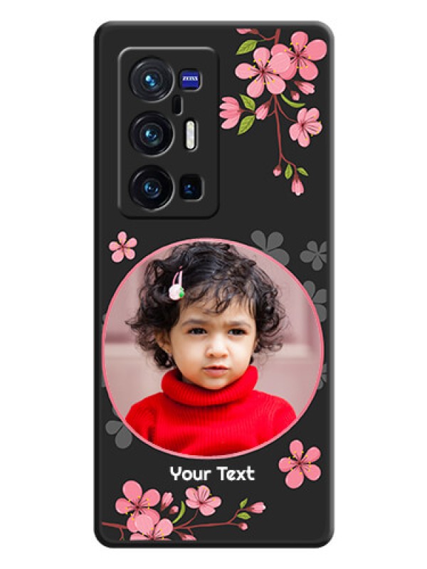 Custom Round Image with Pink Color Floral Design on Photo on Space Black Soft Matte Back Cover - Vivo X70 Pro Plus 5G