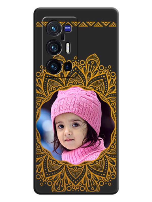 Custom Round Image with Floral Design on Photo on Space Black Soft Matte Mobile Cover - Vivo X70 Pro Plus 5G