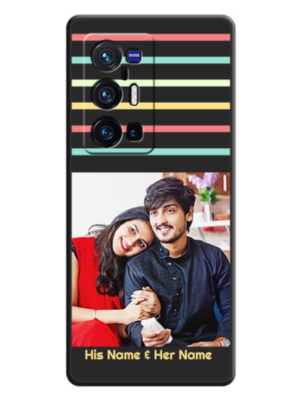 Custom Color Stripes with Photo and Text on Photo on Space Black Soft Matte Mobile Case - Vivo X70 Pro Plus 5G