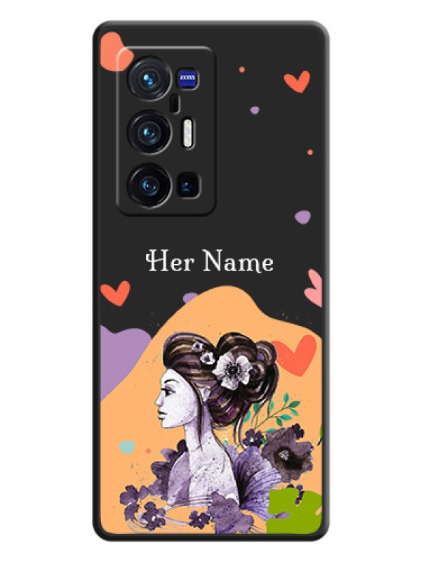 Custom Namecase For Her With Fancy Lady Image On Space Black Personalized Soft Matte Phone Covers -Vivo X70 Pro Plus 5G