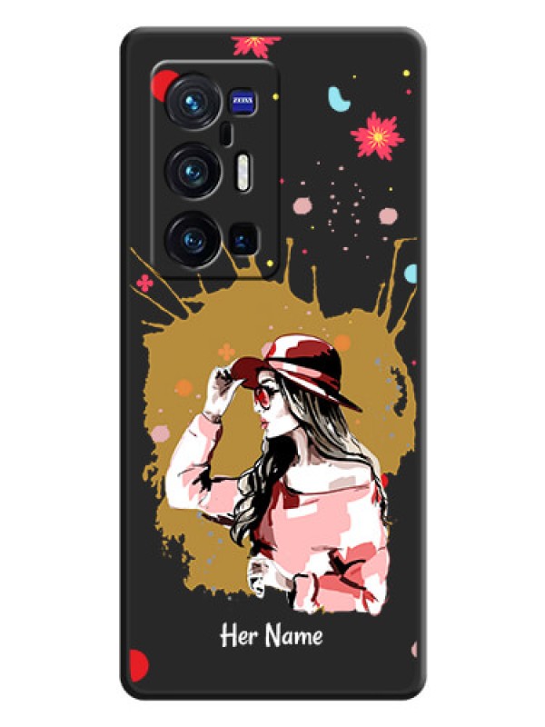 Custom Mordern Lady With Color Splash Background With Custom Text On Space Black Personalized Soft Matte Phone Covers -Vivo X70 Pro Plus 5G