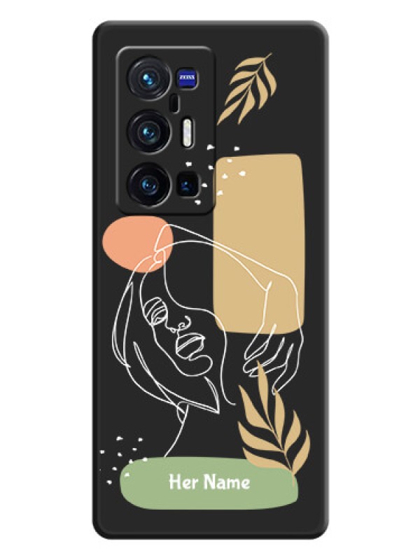 Custom Custom Text With Line Art Of Women & Leaves Design On Space Black Personalized Soft Matte Phone Covers -Vivo X70 Pro Plus 5G