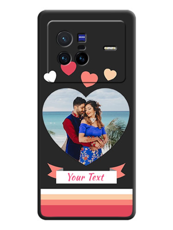 Custom Love Shaped Photo with Colorful Stripes on Personalised Space Black Soft Matte Cases - Vivo X80 5G
