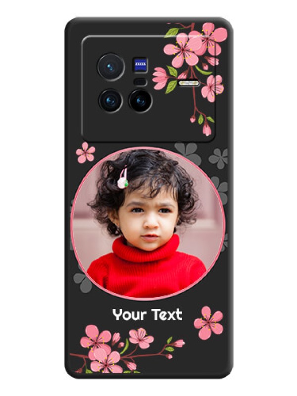 Custom Round Image with Pink Color Floral Design on Photo on Space Black Soft Matte Back Cover - Vivo X80 5G