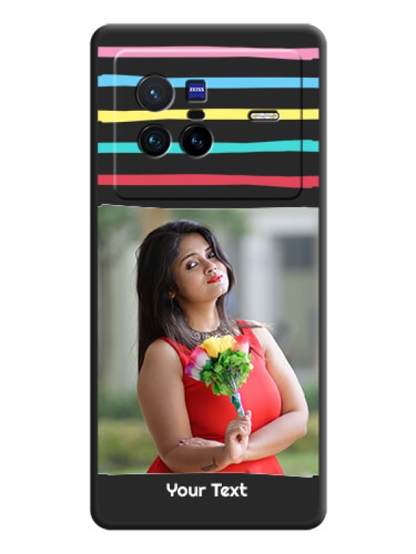 Custom Multicolor Lines with Image on Space Black Personalized Soft Matte Phone Covers - Vivo X80 5G