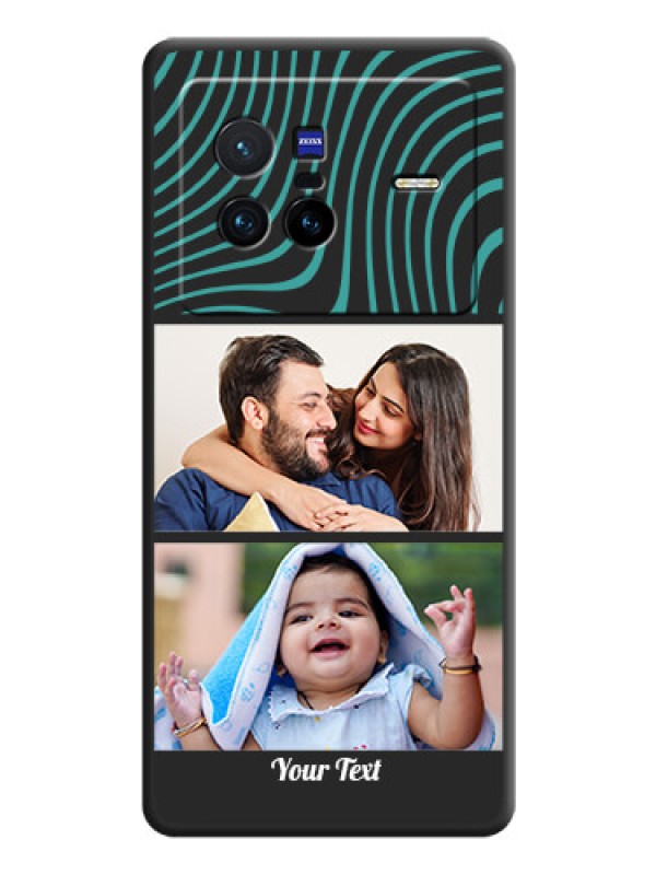 Custom Wave Pattern with 2 Image Holder on Space Black Personalized Soft Matte Phone Covers - Vivo X80 5G