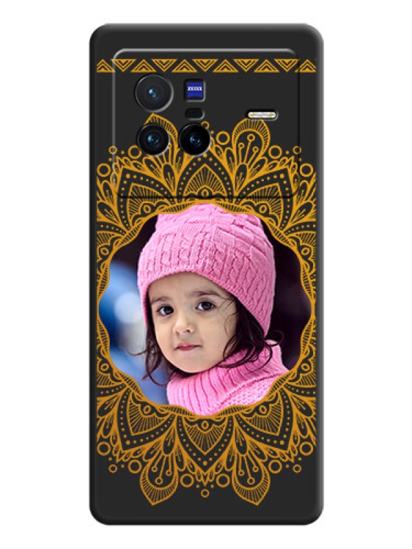 Custom Round Image with Floral Design on Photo on Space Black Soft Matte Mobile Cover - Vivo X80 5G