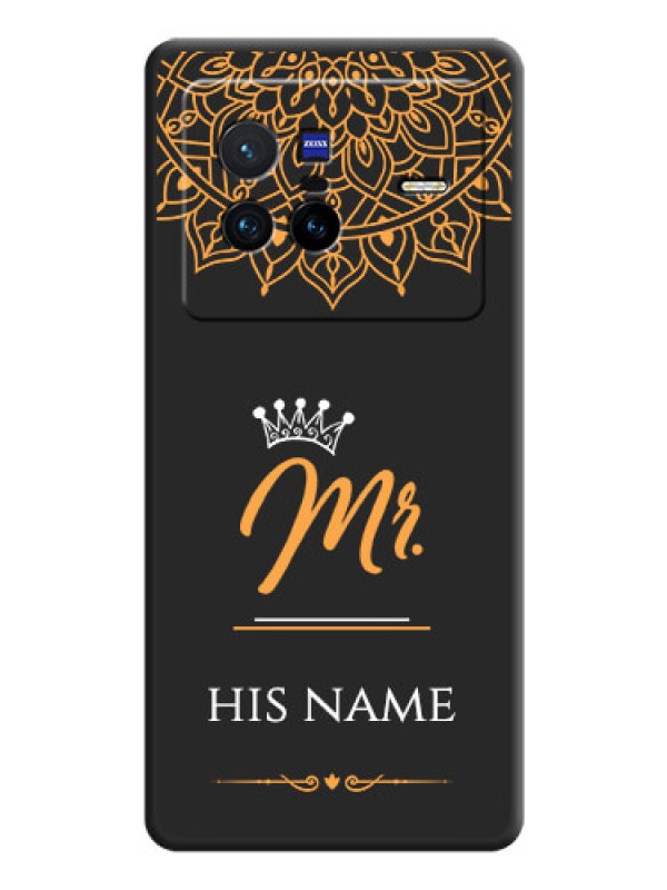 Custom Mr Name with Floral Design  on Personalised Space Black Soft Matte Cases - Vivo X80 5G