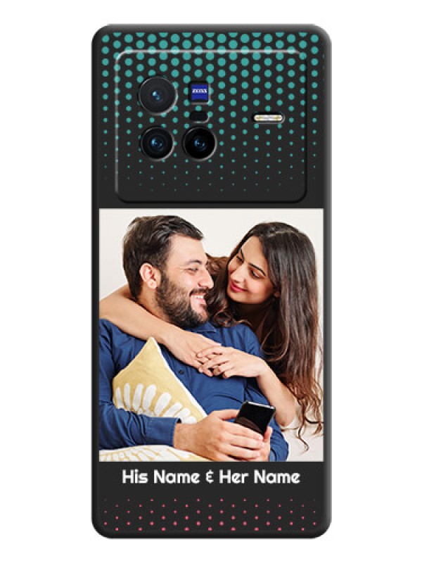 Custom Faded Dots with Grunge Photo Frame and Text on Space Black Custom Soft Matte Phone Cases - Vivo X80 5G