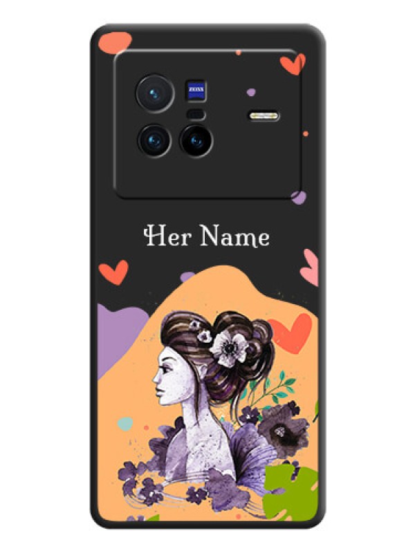 Custom Namecase For Her With Fancy Lady Image On Space Black Personalized Soft Matte Phone Covers -Vivo X80 5G