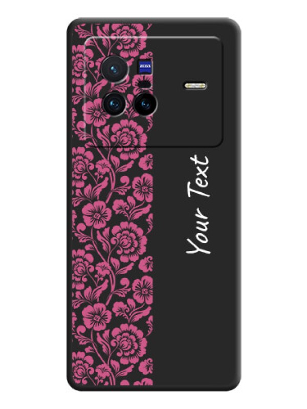 Custom Pink Floral Pattern Design With Custom Text On Space Black Personalized Soft Matte Phone Covers -Vivo X80 5G